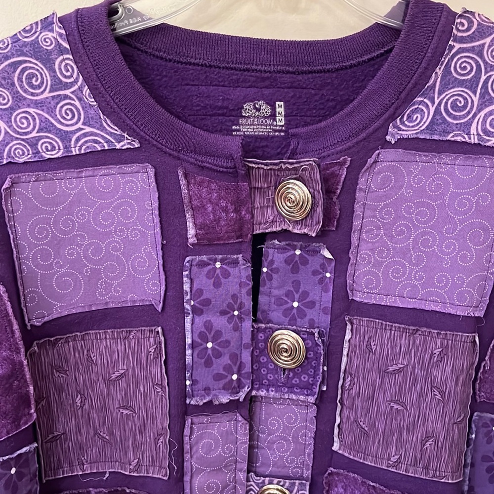 Patchwork colorblock sweater jacket blazer medium… - image 4